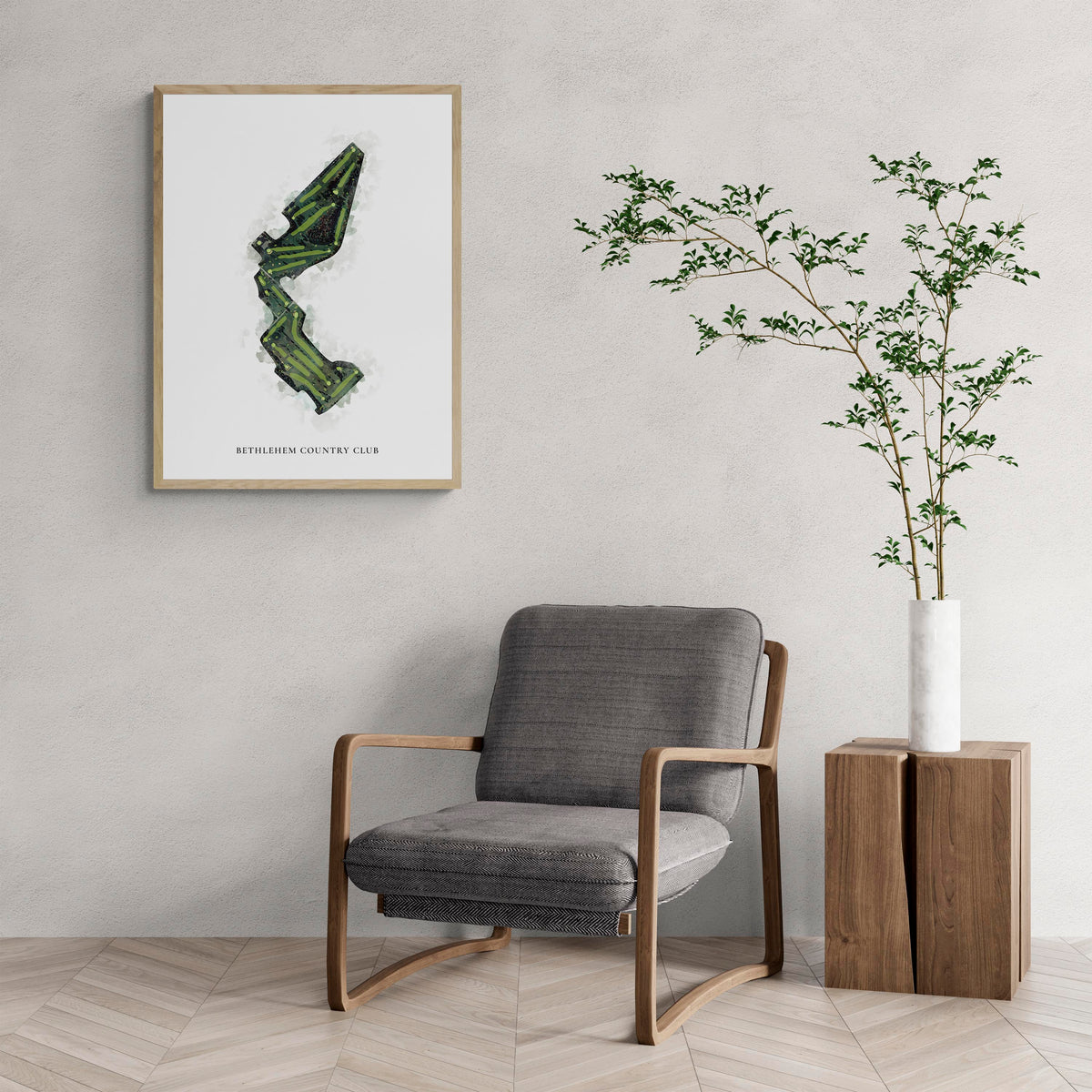 Classic Map of Bethlehem Country Club with a comfy armchair and large plant