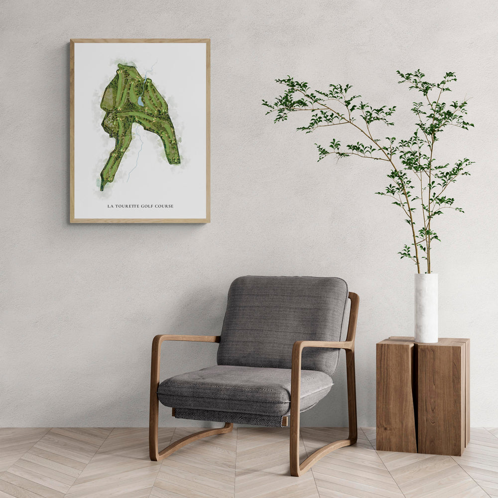 Classic Map of La Tourette Golf Course with a comfy armchair and large plant
