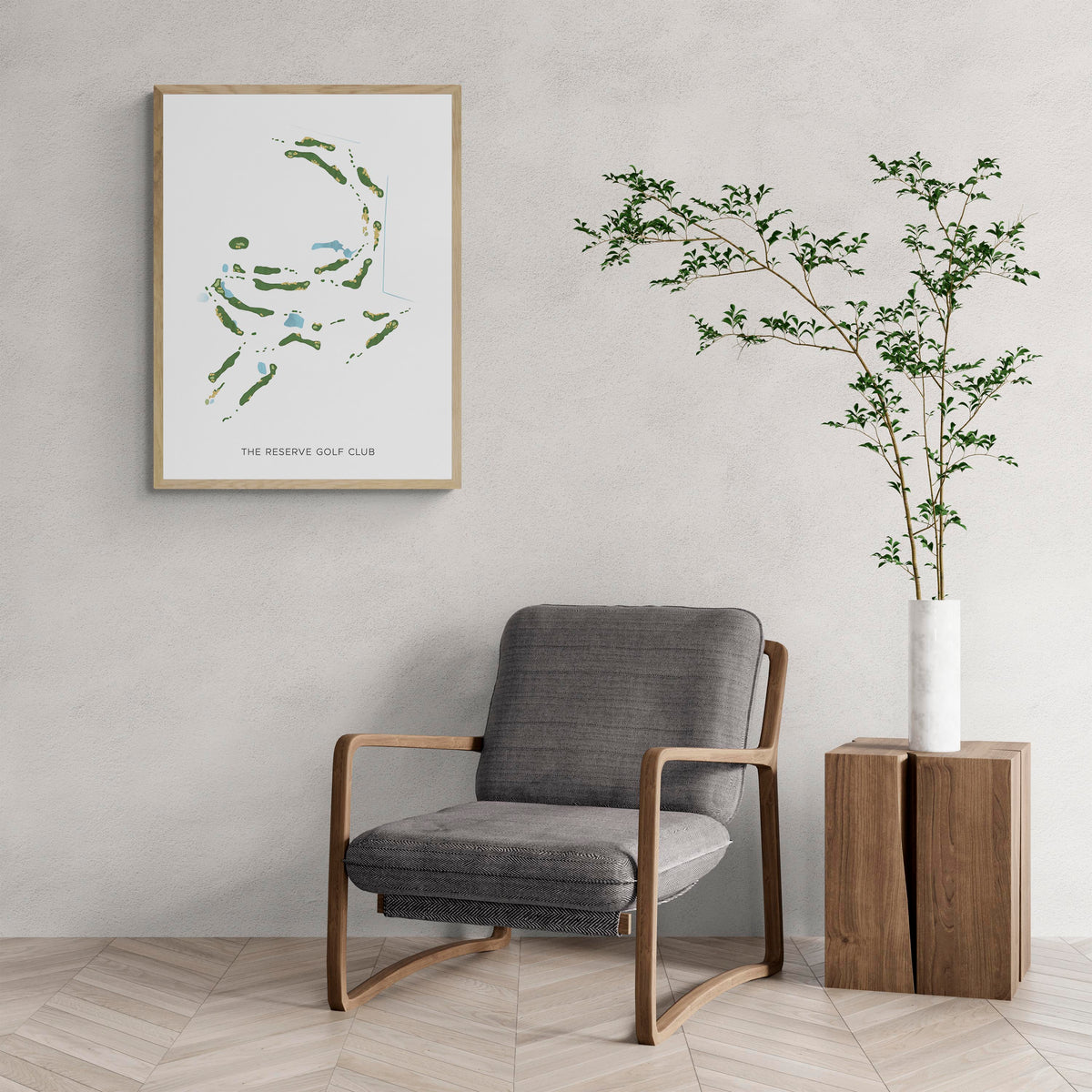 Modern Map of The Reserve Golf Club with a comfy armchair and large plant