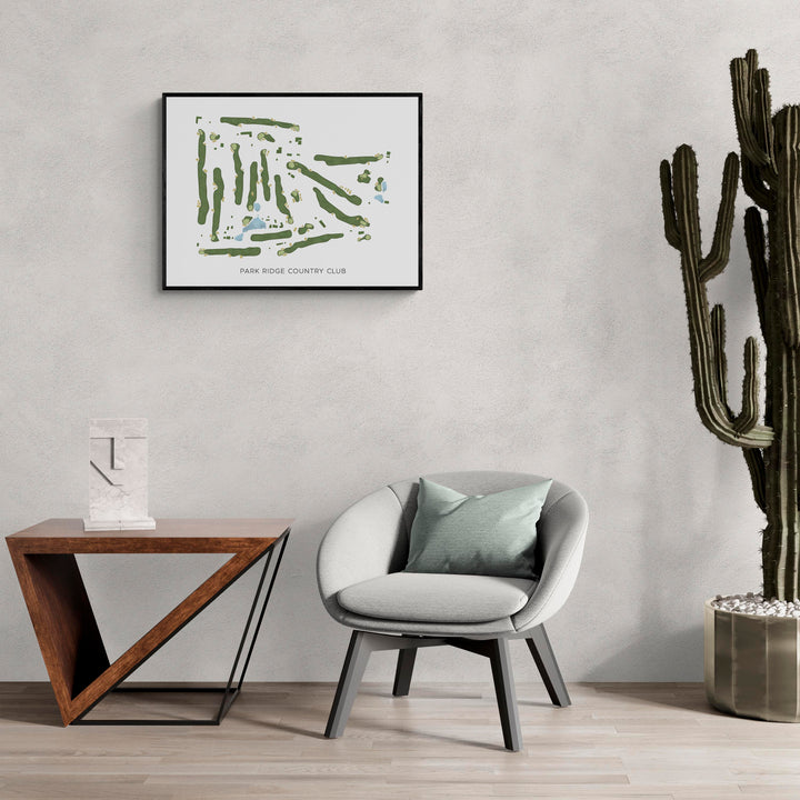 Modern Map of Park Ridge Country Club in a living room with large cactus plant