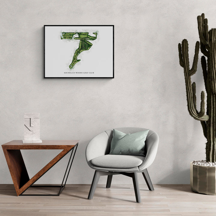 Classic Map of Souhegan Woods Golf Club in a living room with large cactus plant