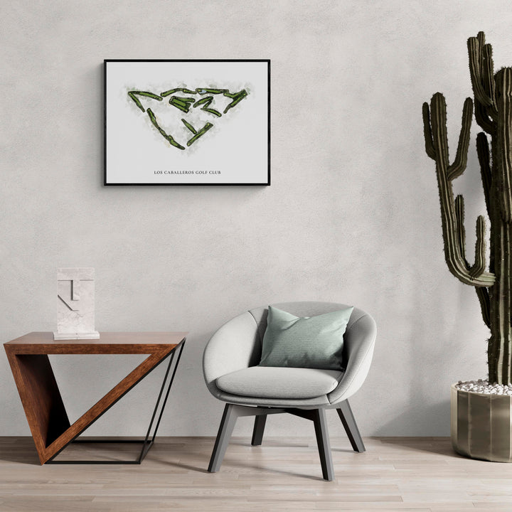 Classic Map of Los Caballeros Golf Club in a living room with large cactus plant