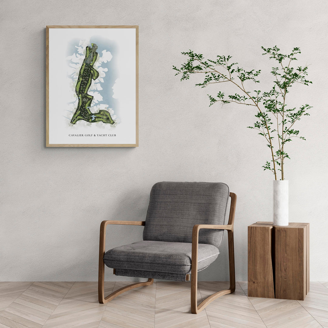 Classic Map of Cavalier Golf &amp; Yacht Club with a comfy armchair and large plant