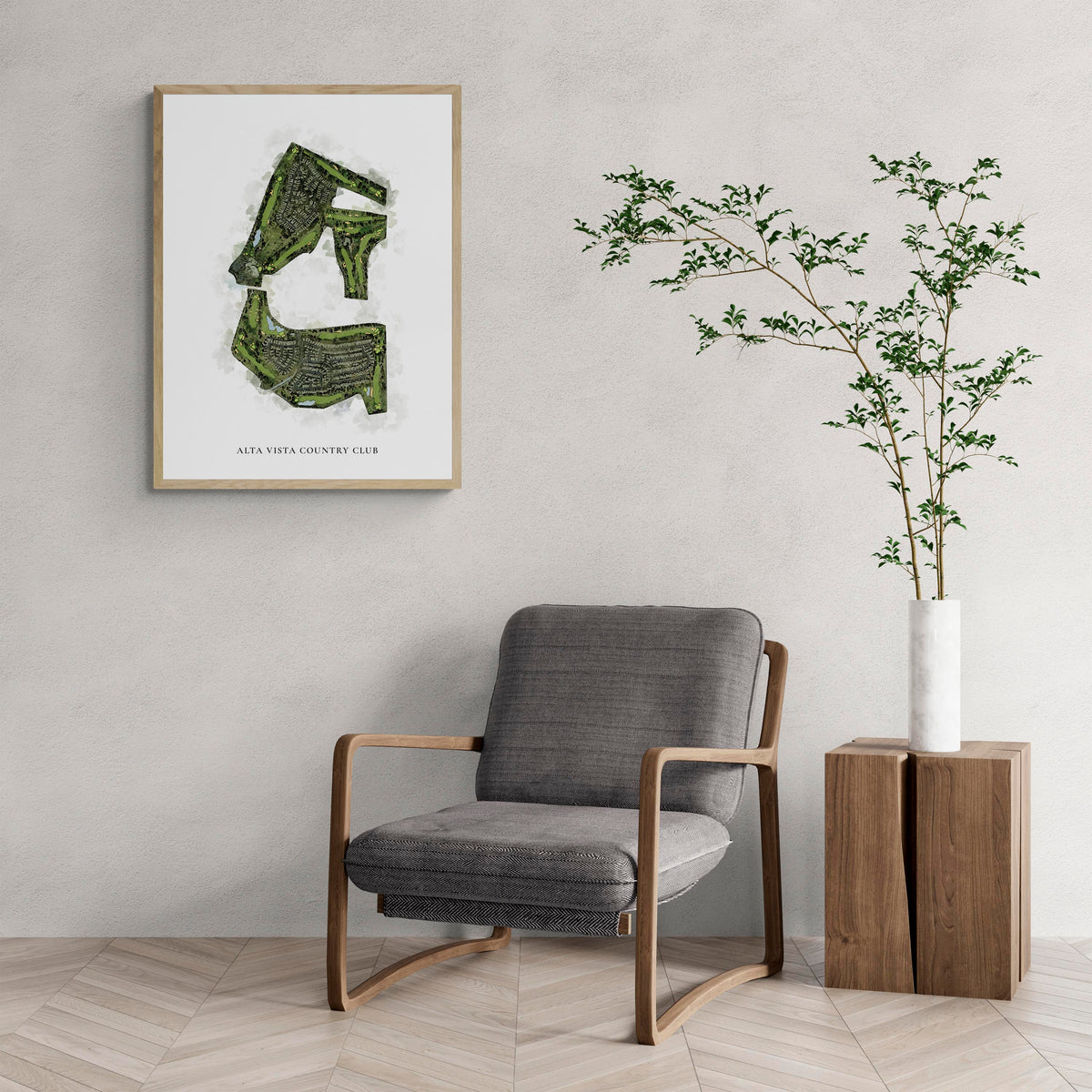 Classic Map of Alta Vista Country Club with a comfy armchair and large plant