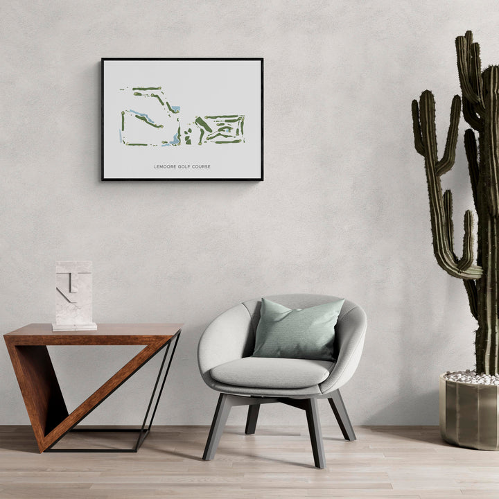 Modern Map of Lemoore Golf Course in a living room with large cactus plant