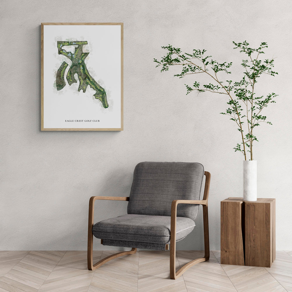 Classic Map of Eagle Crest Golf Club with a comfy armchair and large plant