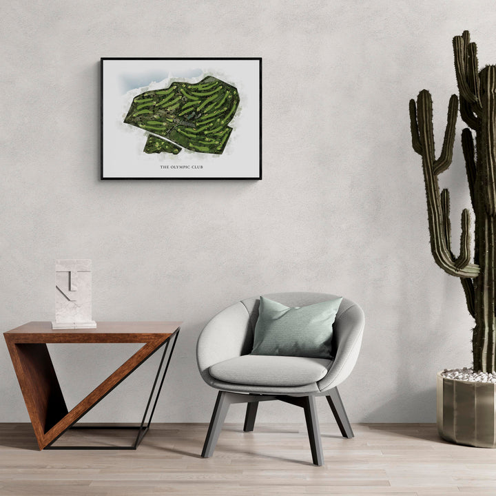 Classic Map of The Olympic Club in a living room with large cactus plant