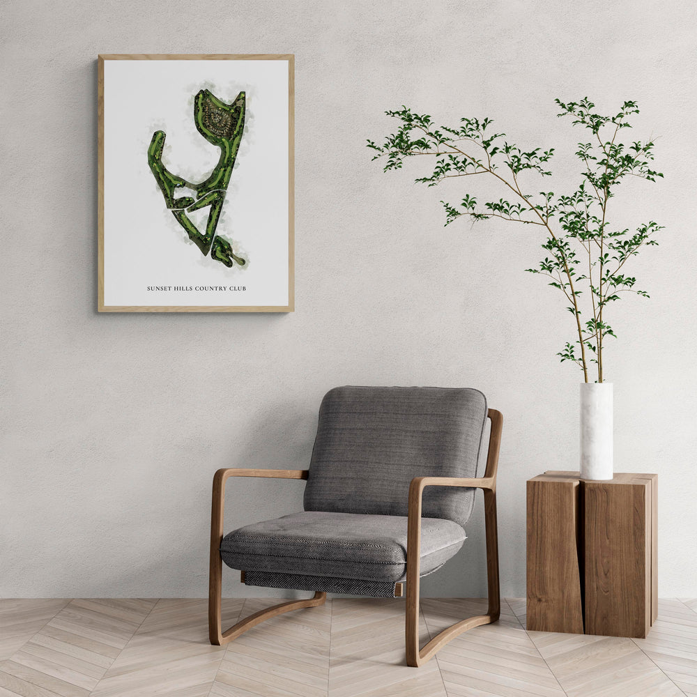 Classic Map of Sunset Hills Country Club with a comfy armchair and large plant