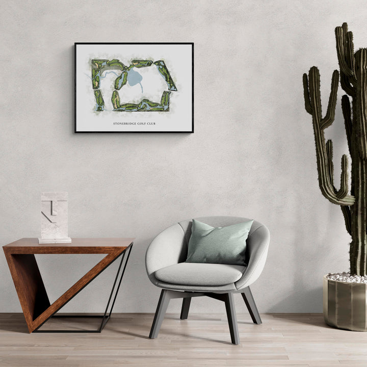 Classic Map of Stonebridge Golf Club in a living room with large cactus plant