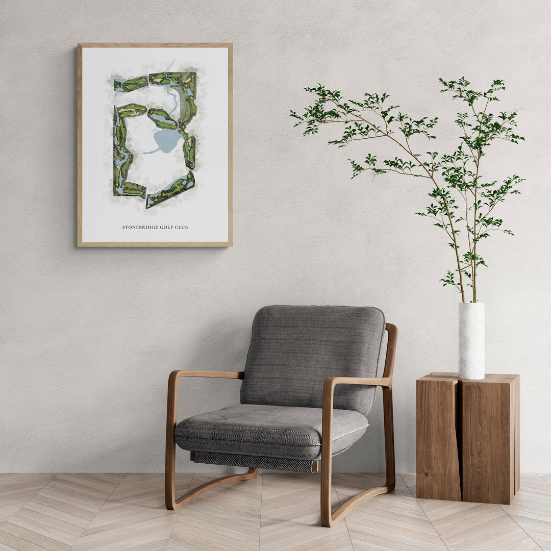 Classic Map of Stonebridge Golf Club with a comfy armchair and large plant
