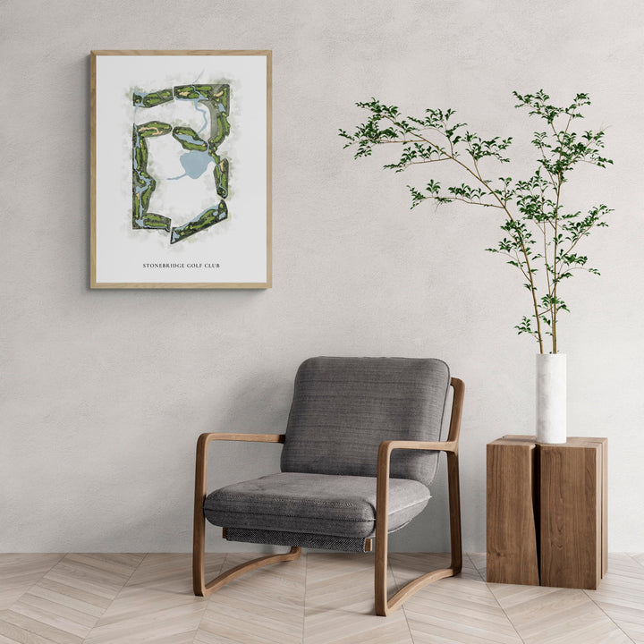 Classic Map of Stonebridge Golf Club with a comfy armchair and large plant