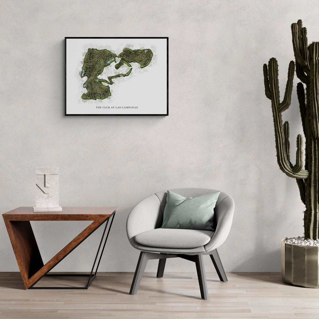 Classic Map of The Club At Las Campanas in a living room with large cactus plant