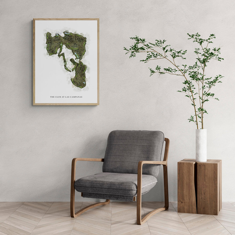 Classic Map of The Club At Las Campanas with a comfy armchair and large plant