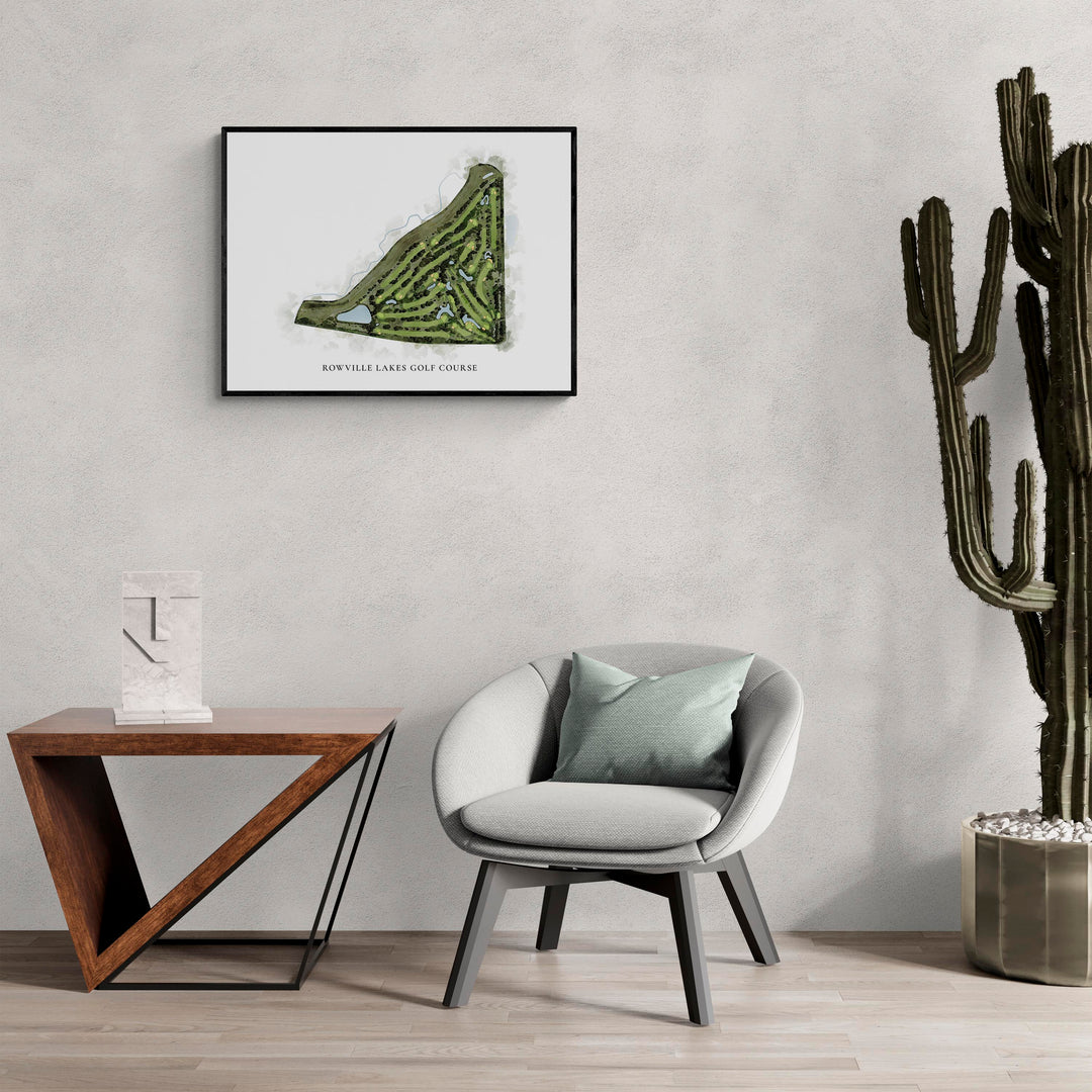 Classic Map of Rowville Lakes Golf Course in a living room with large cactus plant