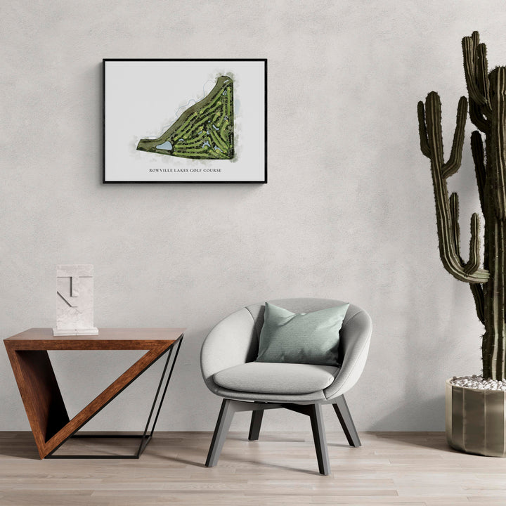 Classic Map of Rowville Lakes Golf Course in a living room with large cactus plant
