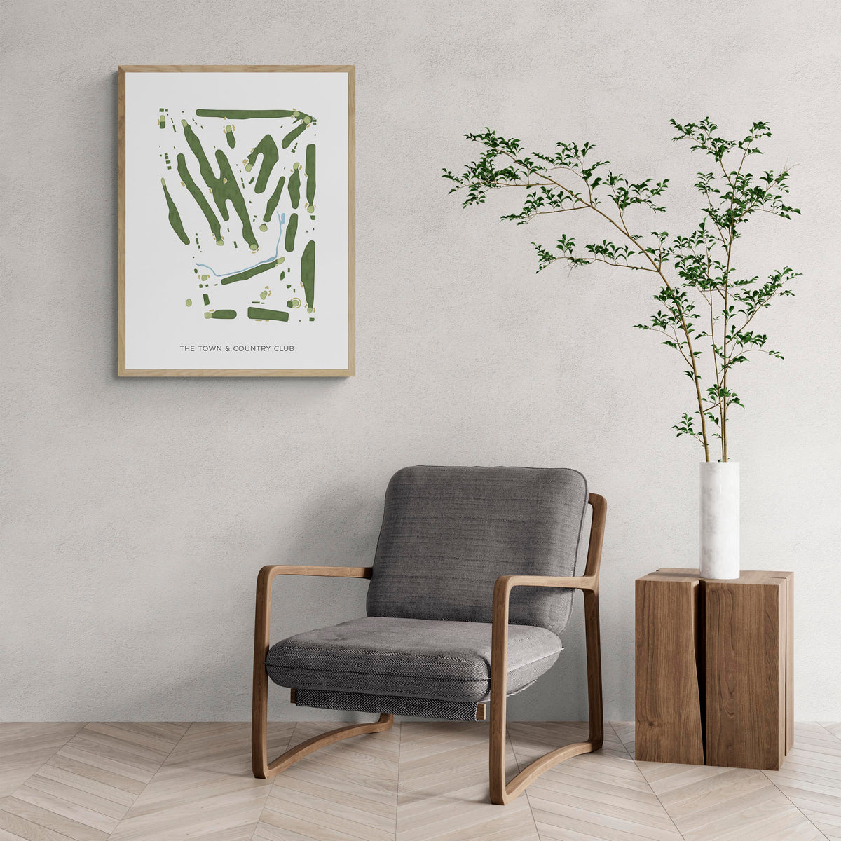 Modern Map of The Town & Country Club with a comfy armchair and large plant
