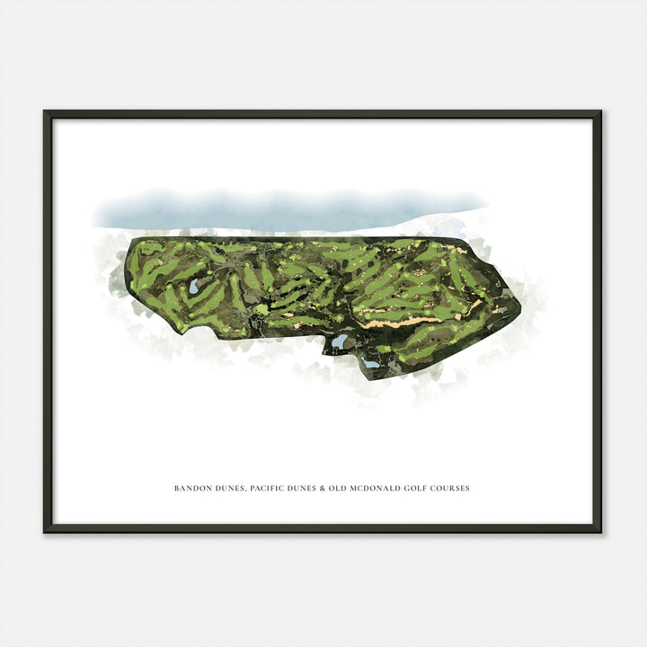 Print of Bandon Dunes, Pacific Dunes & Old Mcdonald Golf Courses Classic Map