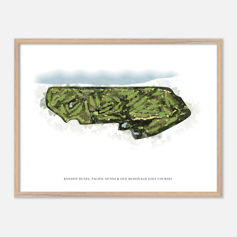 Print of Bandon Dunes, Pacific Dunes & Old Mcdonald Golf Courses Classic Map