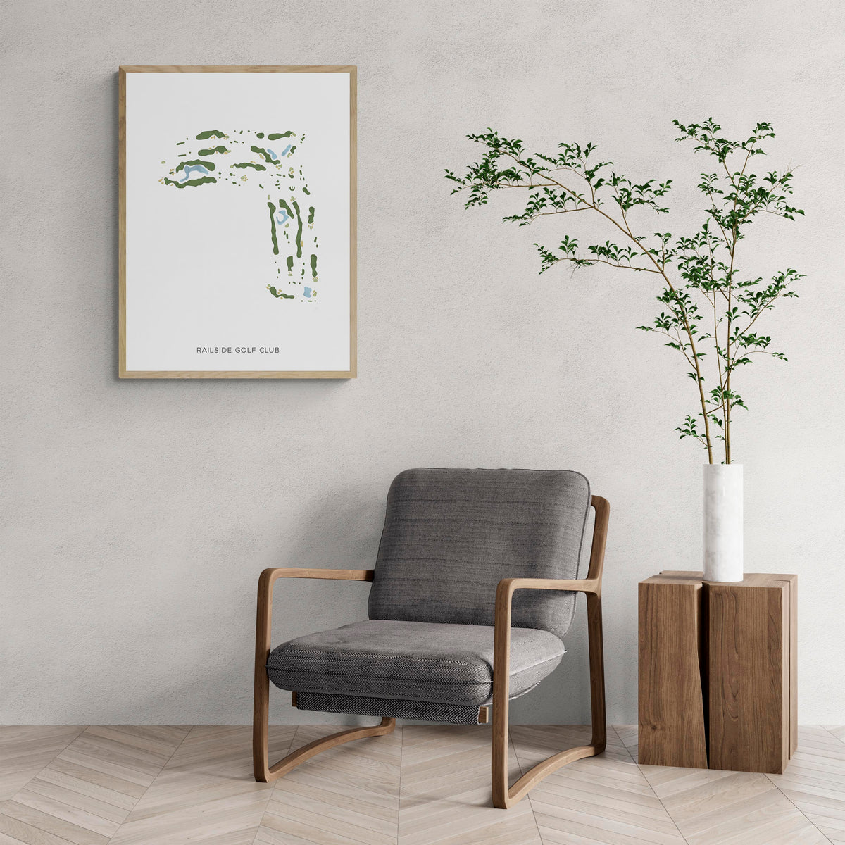 Modern Map of Railside Golf Club with a comfy armchair and large plant
