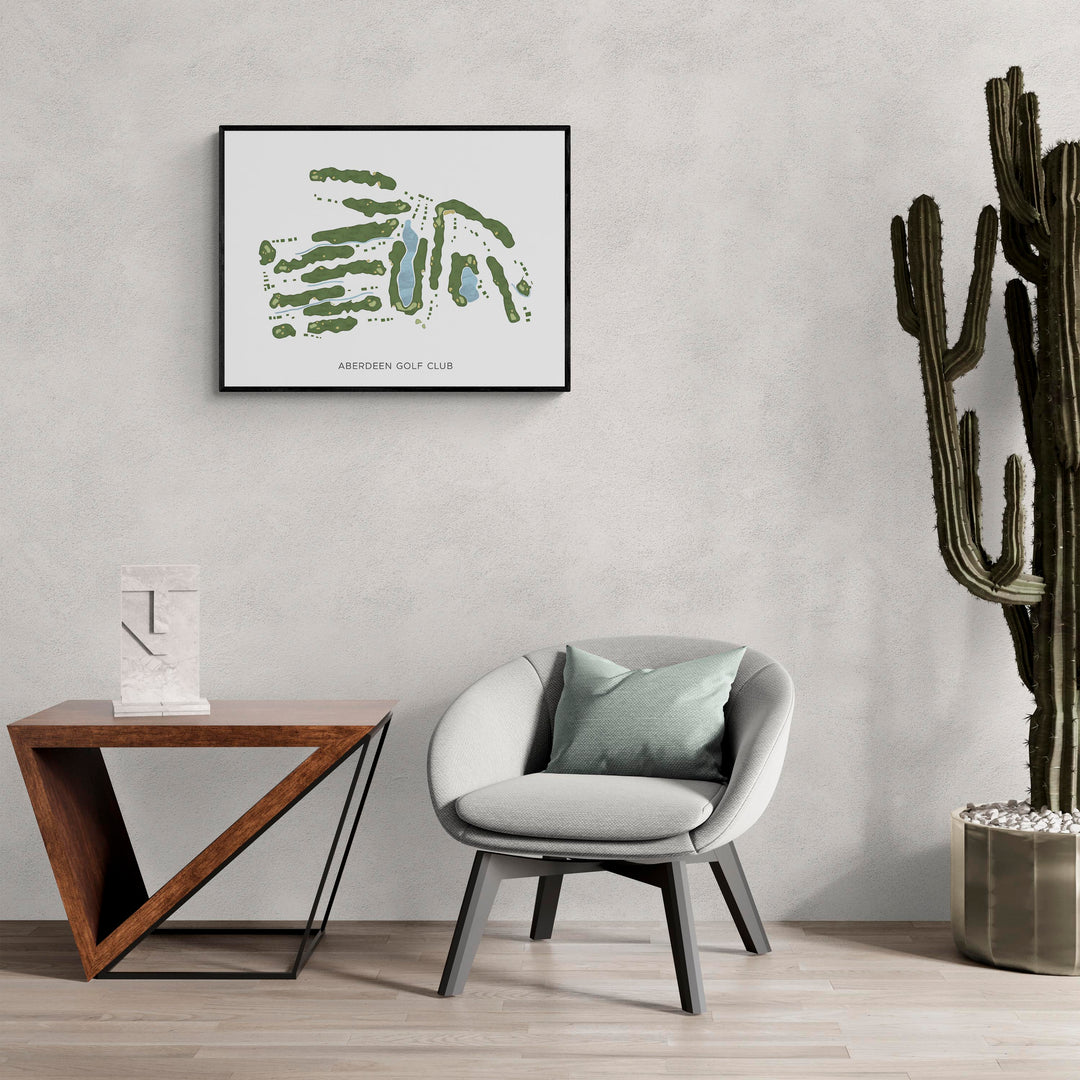 Modern Map of Aberdeen Golf Club in a living room with large cactus plant