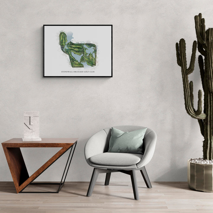 Classic Map of Stonewall Orchard Golf Club in a living room with large cactus plant