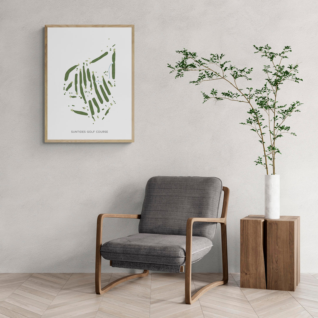 Modern Map of Suntides Golf Course with a comfy armchair and large plant