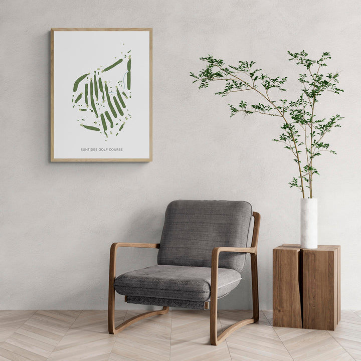 Modern Map of Suntides Golf Course with a comfy armchair and large plant