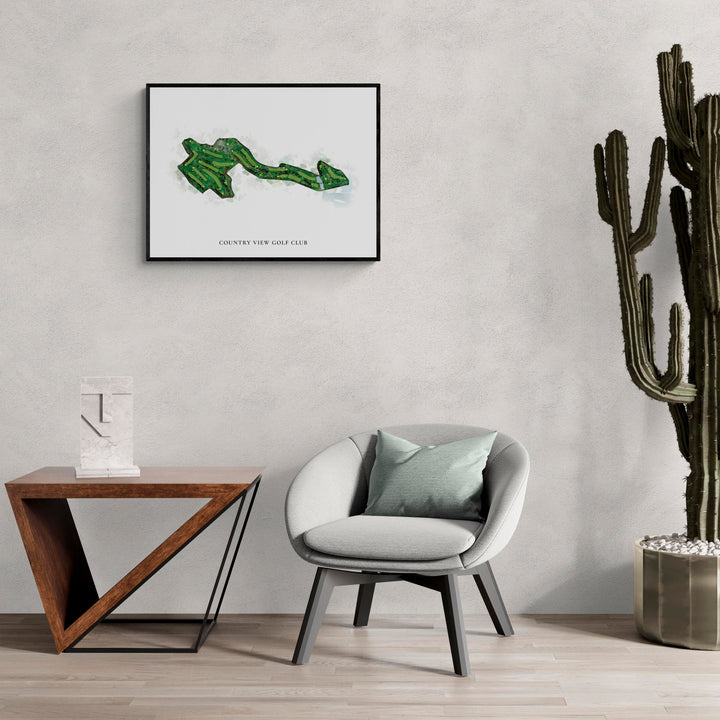 Classic Map of Country View Golf Club in a living room with large cactus plant