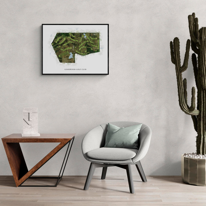 Classic Map of Goodwood Golf Club in a living room with large cactus plant