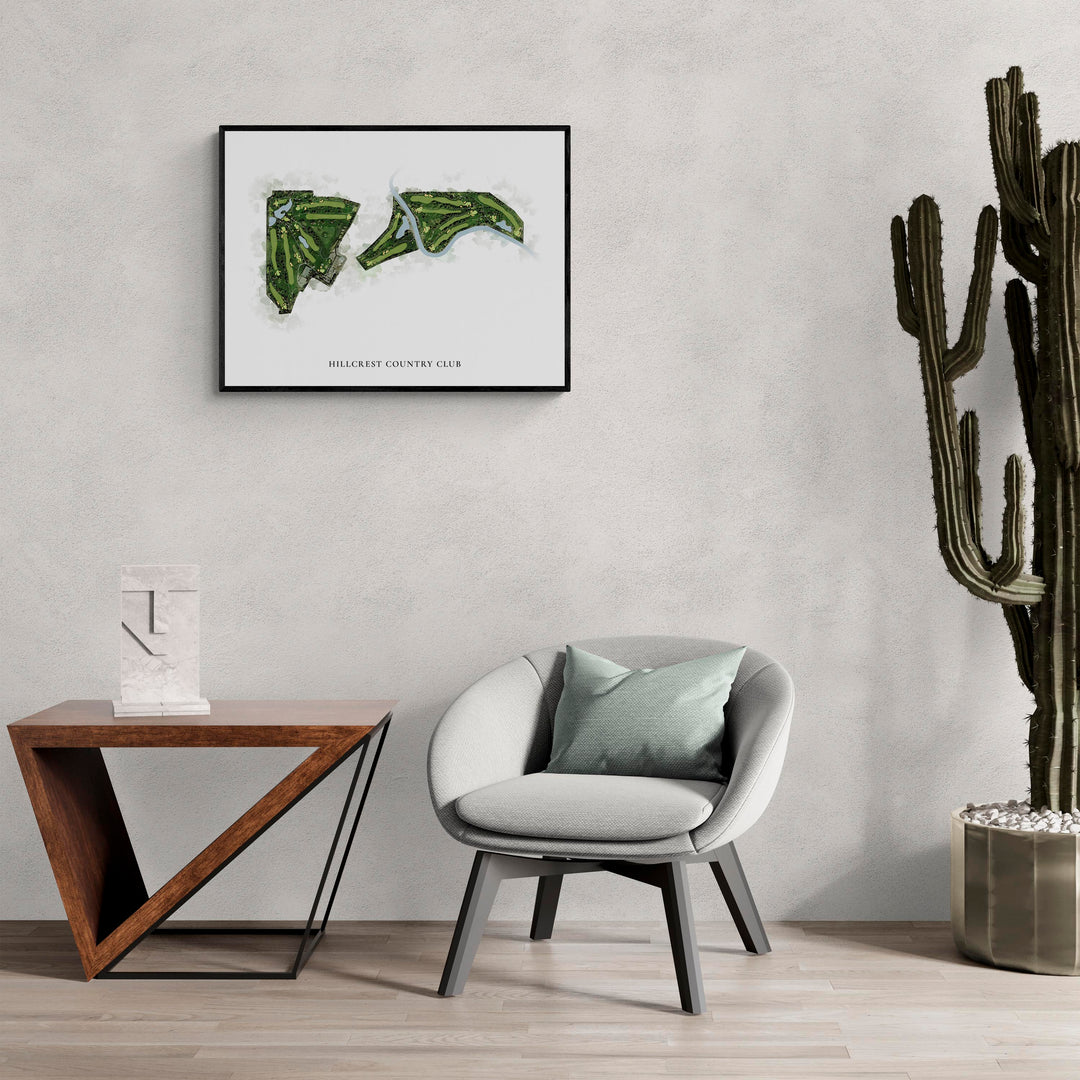 Classic Map of Hillcrest Country Club in a living room with large cactus plant