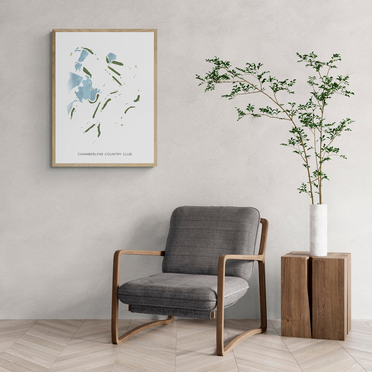 Modern Map of Chamberlyne Country Club with a comfy armchair and large plant
