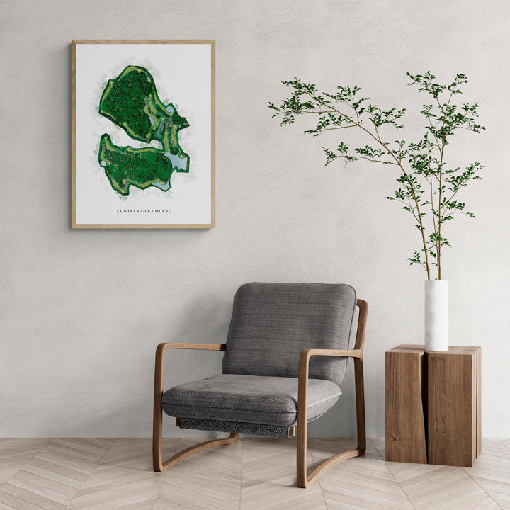 Classic Map of Cortez Golf Course with a comfy armchair and large plant