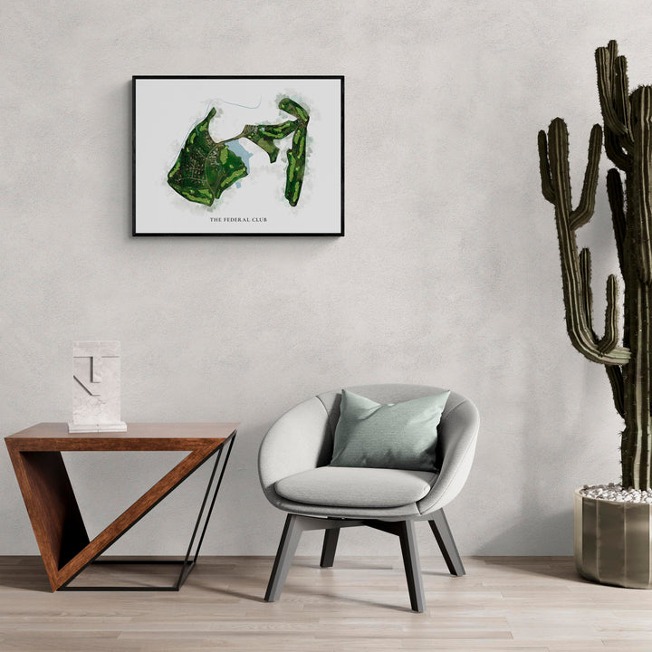 Classic Map of The Federal Club in a living room with large cactus plant