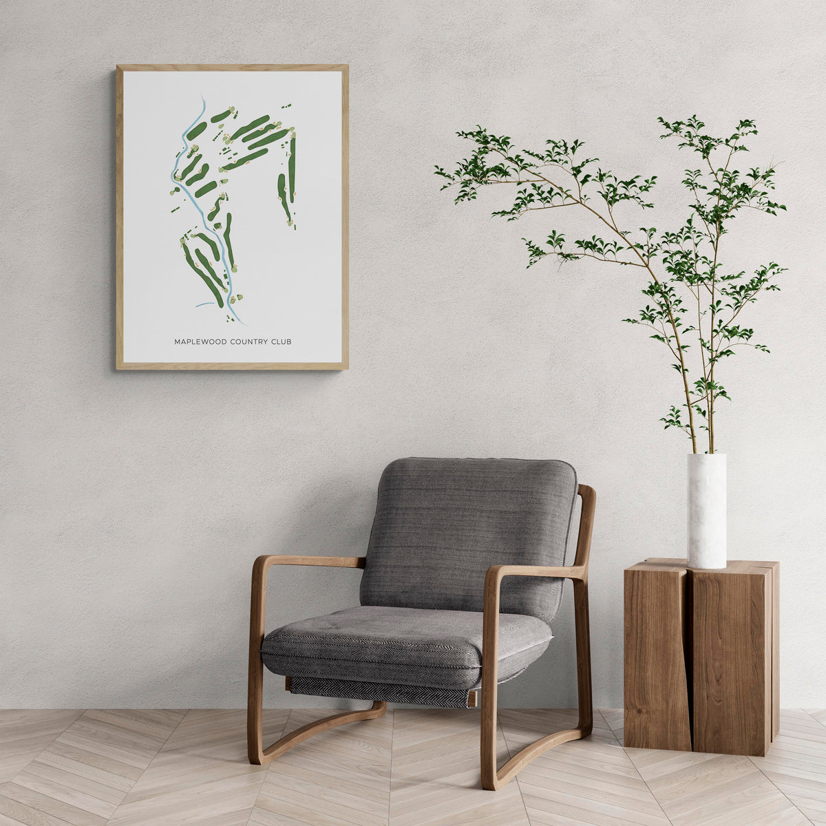 Modern Map of Maplewood Country Club with a comfy armchair and large plant