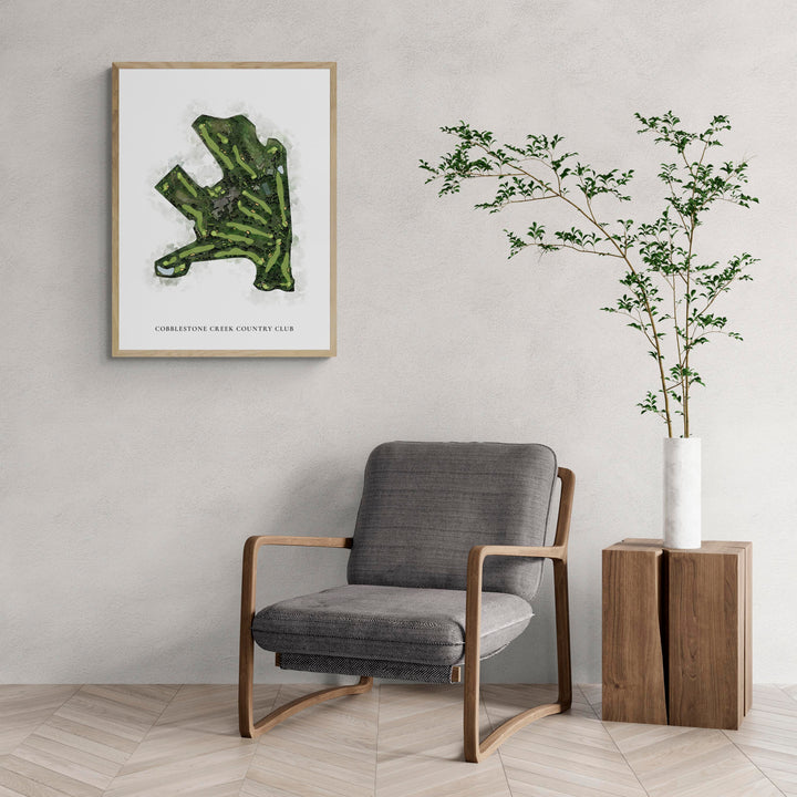 Classic Map of Cobblestone Creek Country Club with a comfy armchair and large plant