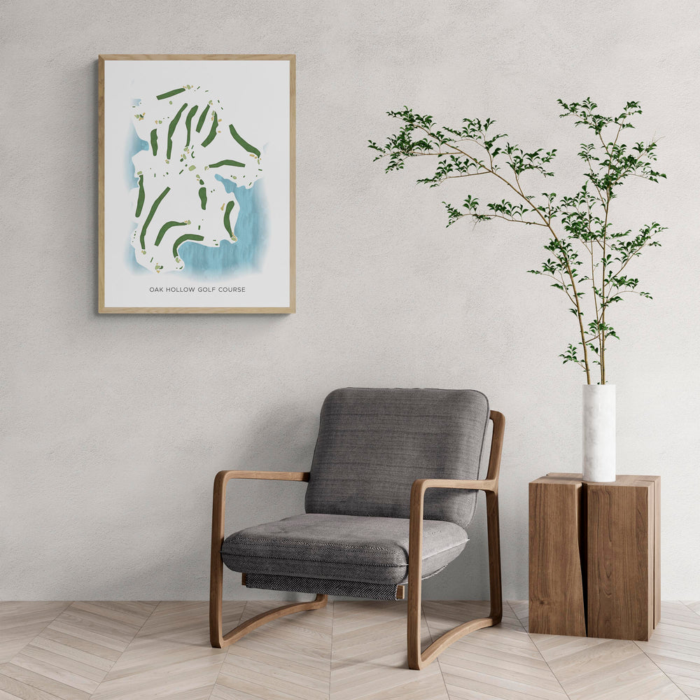 Modern Map of Oak Hollow Golf Course with a comfy armchair and large plant