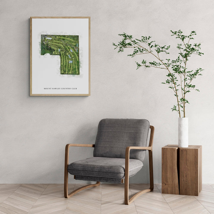 Classic Map of Mount Hawley Country Club with a comfy armchair and large plant