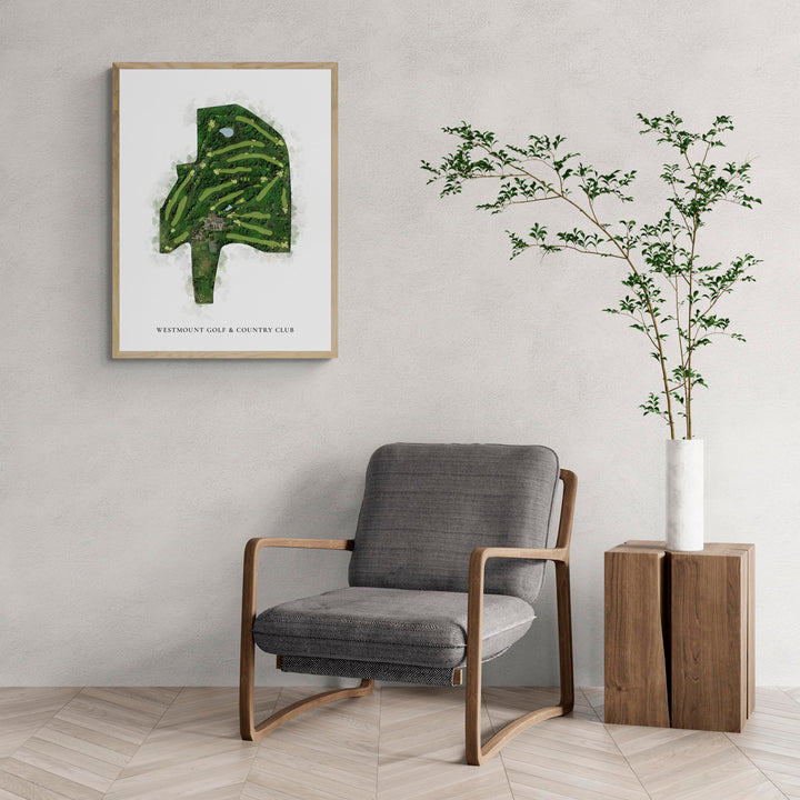 Classic Map of Westmount Golf &amp; Country Club with a comfy armchair and large plant