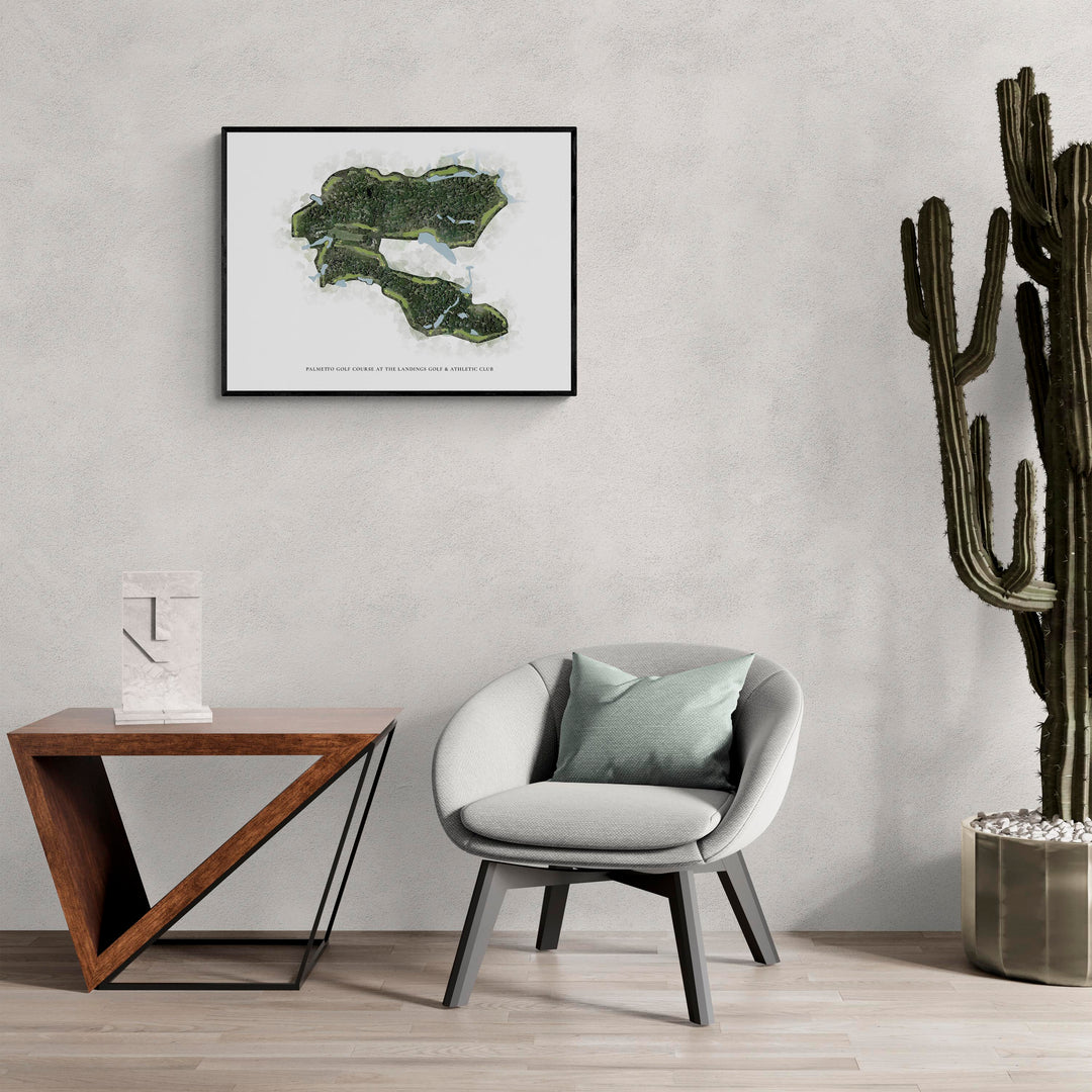 Classic Map of Palmetto Golf Course At The Landings Golf & Athletic Club in a living room with large cactus plant