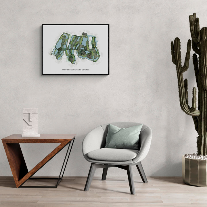 Classic Map of Stoneybrook Golf Course in a living room with large cactus plant