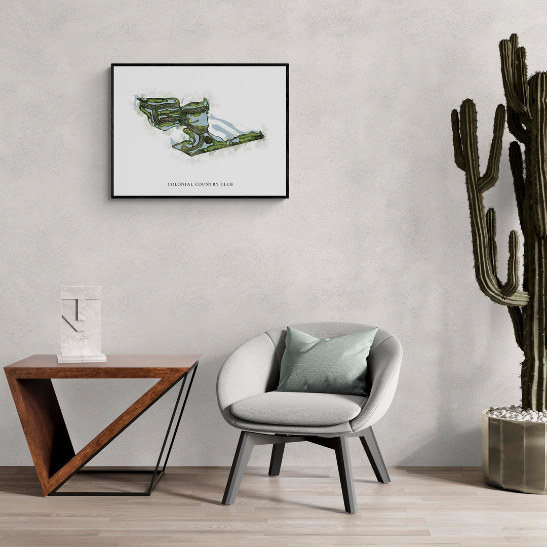 Classic Map of Colonial Country Club in a living room with large cactus plant
