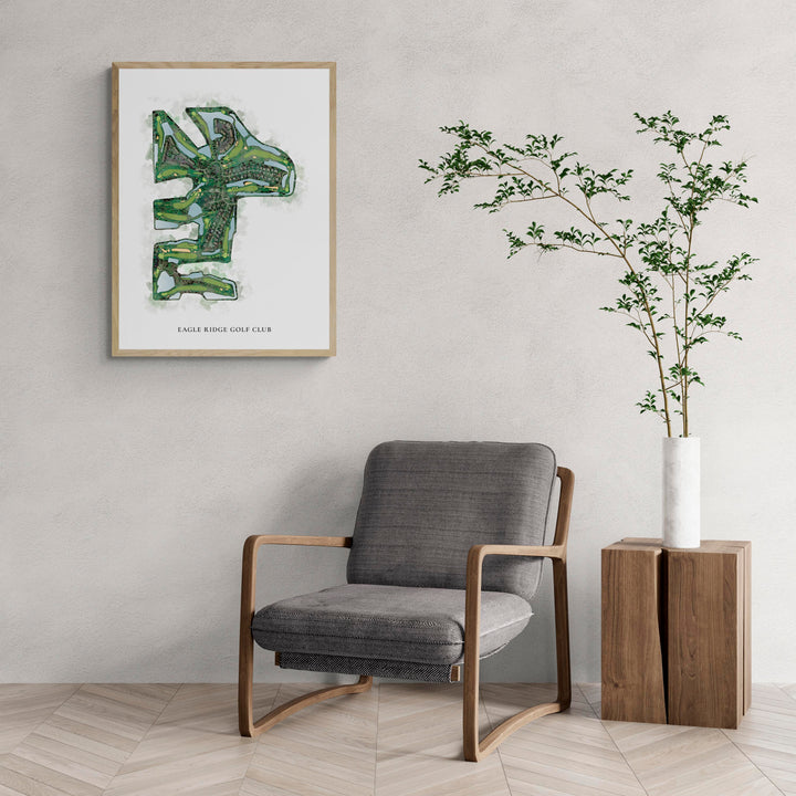 Classic Map of Eagle Ridge Golf Club with a comfy armchair and large plant
