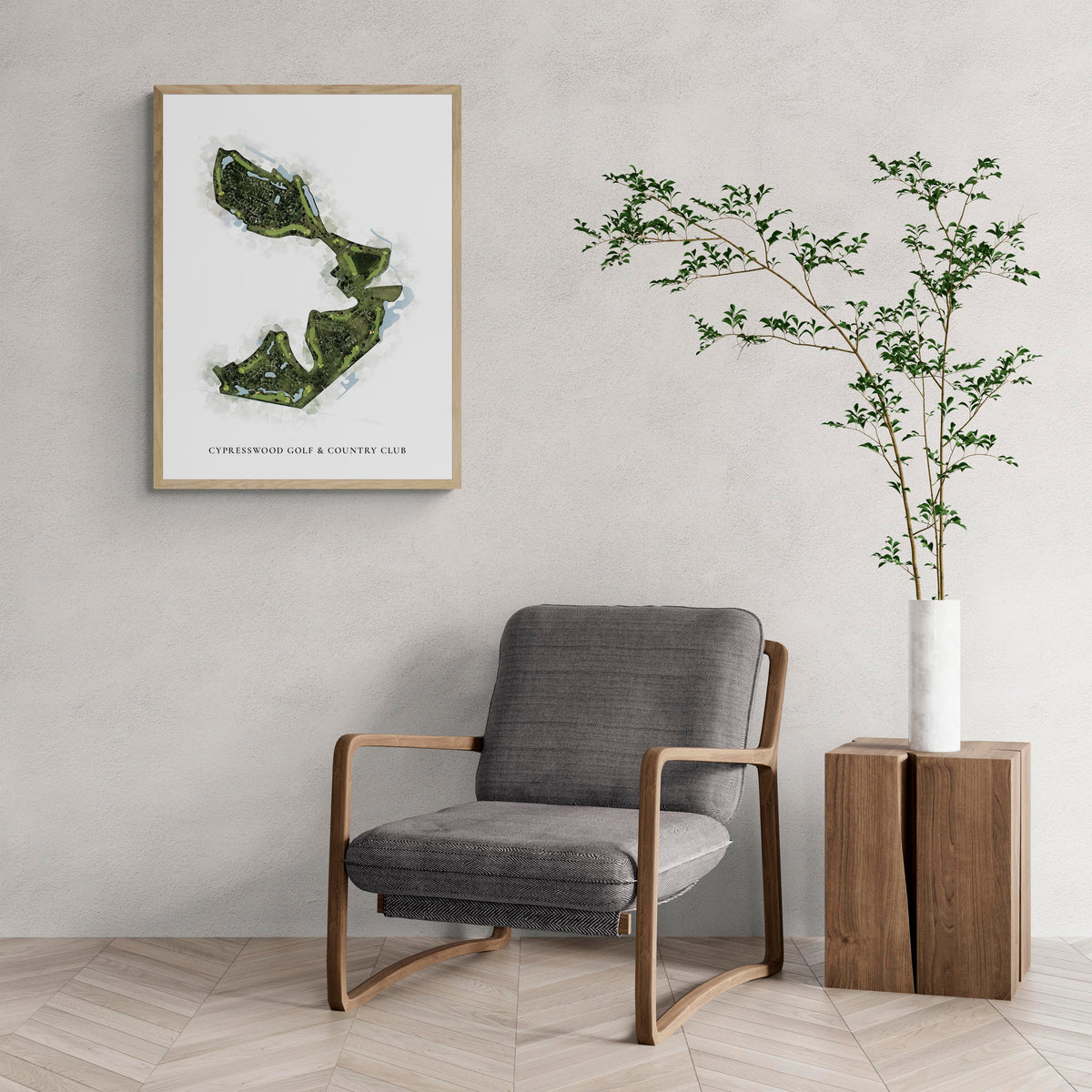 Classic Map of Cypresswood Golf & Country Club with a comfy armchair and large plant