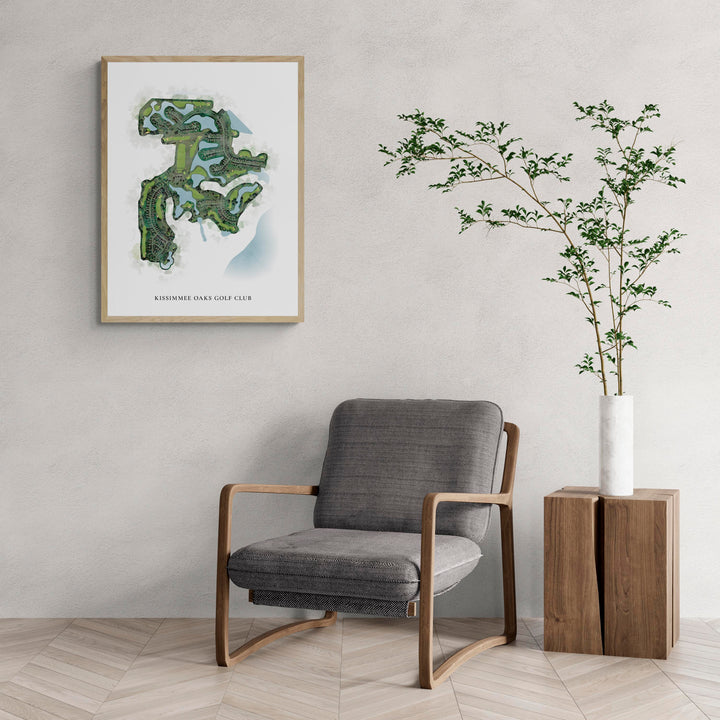 Classic Map of Kissimmee Oaks Golf Club with a comfy armchair and large plant