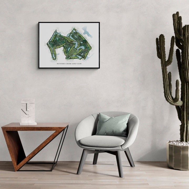 Classic Map of Hunter'S Creek Golf Club in a living room with large cactus plant