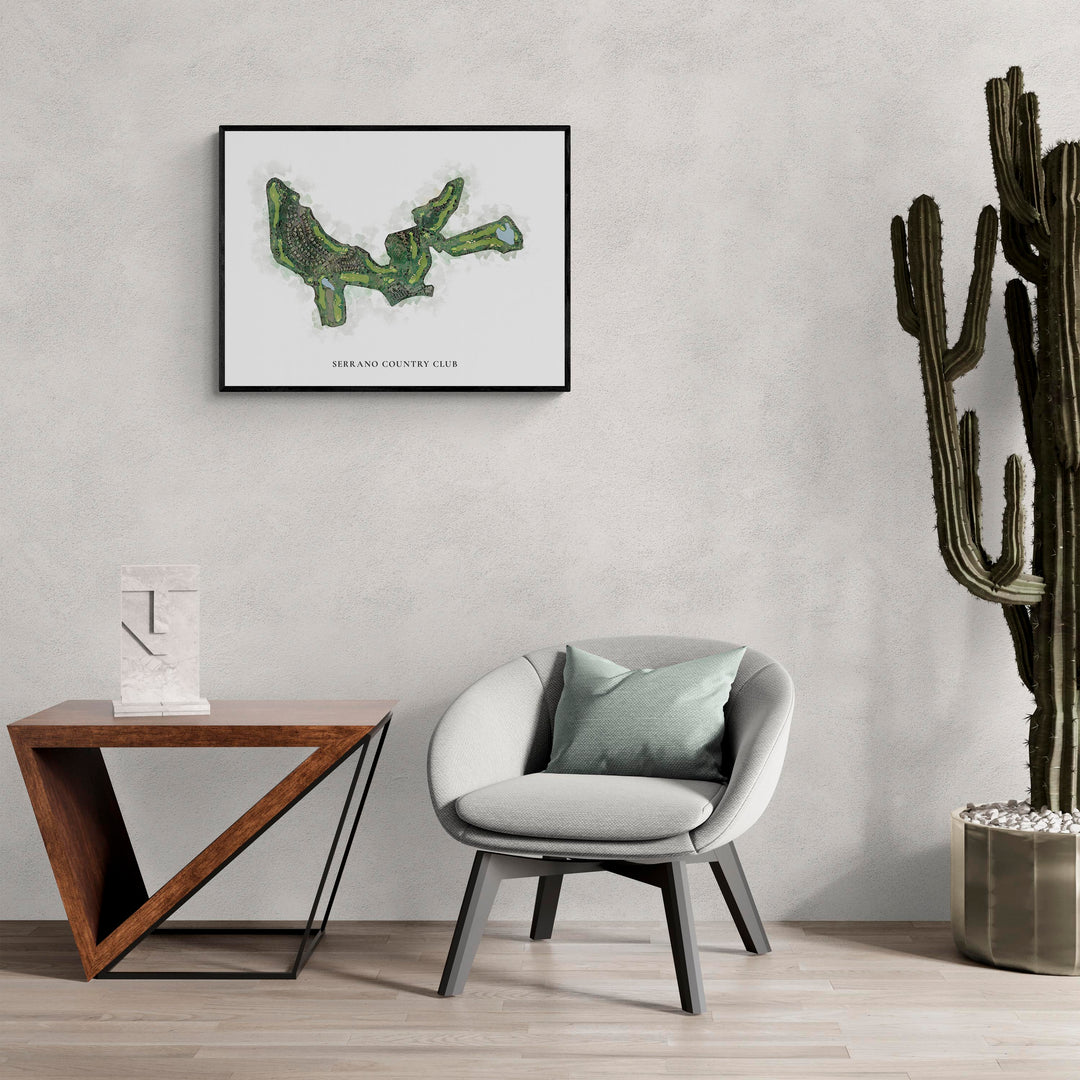 Classic Map of Serrano Country Club in a living room with large cactus plant