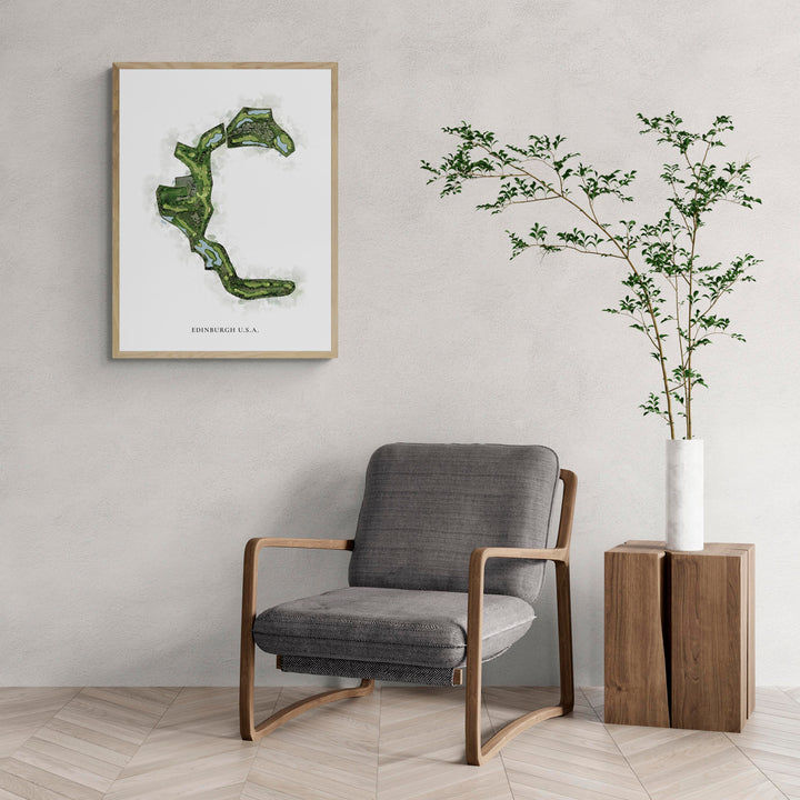 Classic Map of Edinburgh U.S.A. with a comfy armchair and large plant