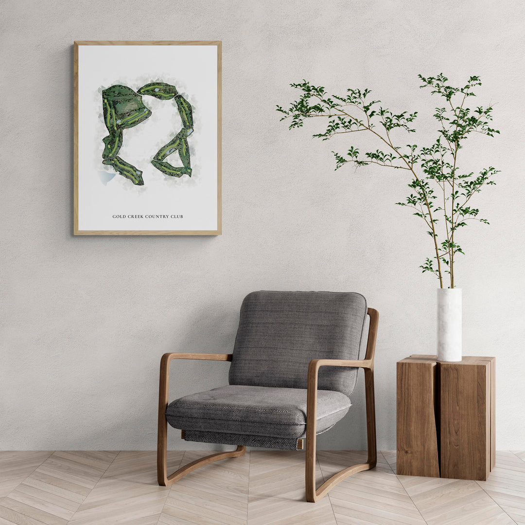 Classic Map of Gold Creek Country Club with a comfy armchair and large plant