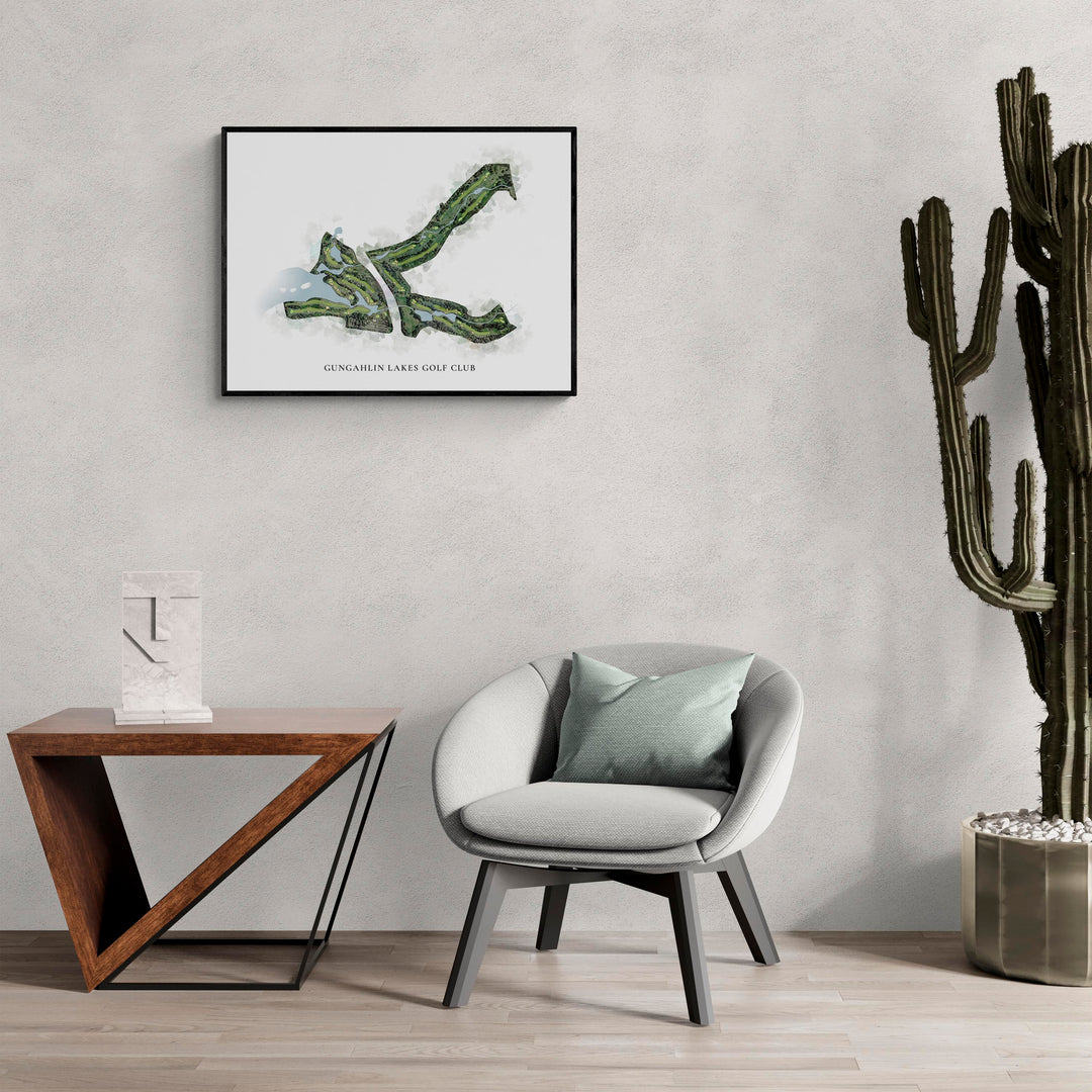 Classic Map of Gungahlin Lakes Golf Club in a living room with large cactus plant