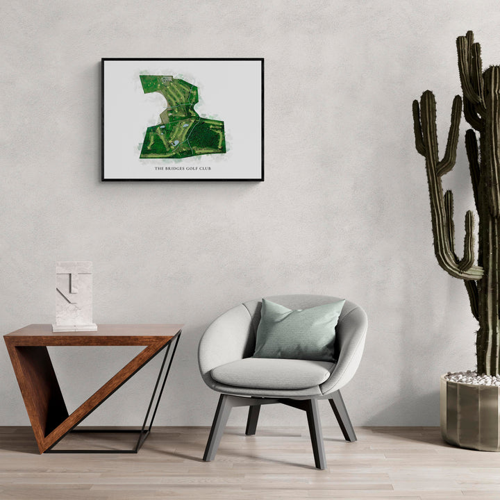 Classic Map of The Bridges Golf Club in a living room with large cactus plant